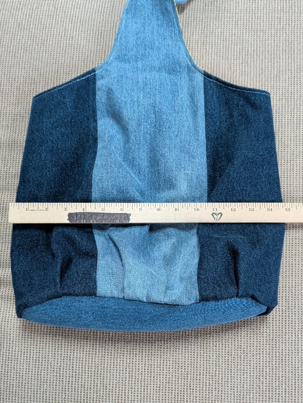Denim Color Block Handmade Hobo Bag With Sunflower Pattern Lining.